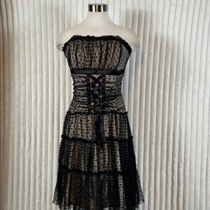 Y2K Jessica McClintock for Gunne Sax black corset style mesh short dress 11/12